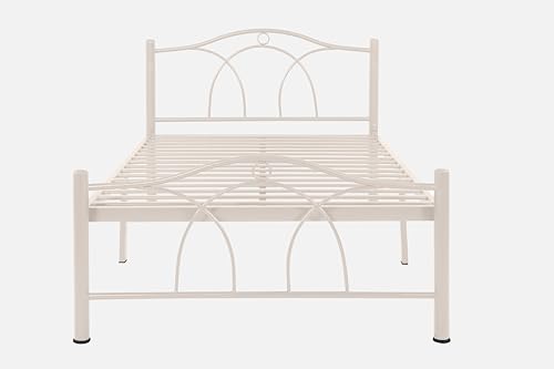 Image of Alto Metal Extra Single Size Bed Without Storage | Wrought Iron Single Bed with Headboard & Footboard| Sturdy Powder Coated Platform Cot for Bedroom (Alto Ivory)
