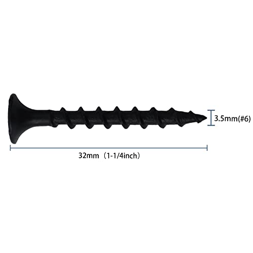 JEGONFRI 210pcs #6 × 1-1/4 inch High Hardness Drywall Screws, Black, Coarse Thread, Phillips Drive, Bugle Head, Black Wood Screws, Wood and More (1-1/4 in, 210)