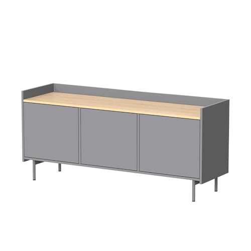 Vicco Meuble TV Velina, Gris, 140x63cm avec 3 Portes, Convient comme Meuble TV avec Compartiment de Rangement Ouvert