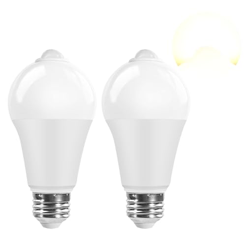 Pispoer LED電球、光センサーと人体センサー付き、E26口金、ハロゲン電球80 Wに相当し、色温度3000K 2個装