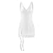 kimmymax Women Sexy V Neck Mini Dress Backless Side Slit Ruffle Hem Bodycon Mesh Short Dresses White
