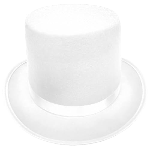 Top Hat Felt Magician Costume Accessory Flat Top Tall Headwear Classic Gentleman Ringmaster Cap for Adult Men Halloween (White L)