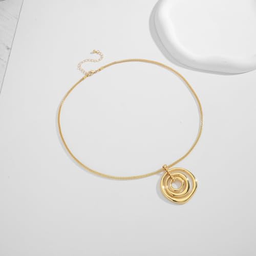Chunky Gold Necklace, Swirl Pendant Statement Necklace with Triple Circle Charm Eco-Friendly Gold Plated Jewelry for Women Gift4