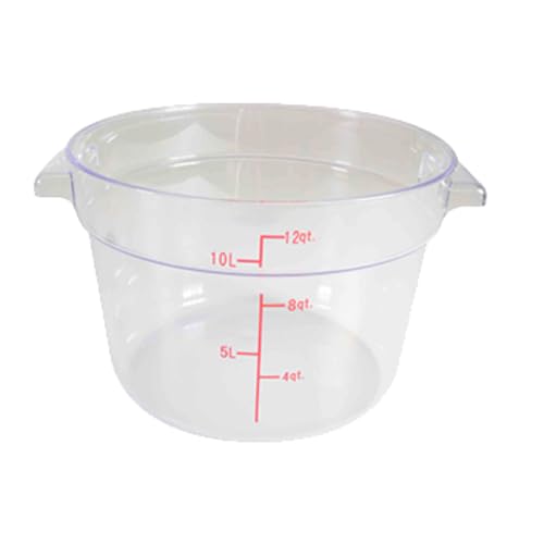 PLRFT312PC Food Storage Container, 12 Quart, Round, Shatter and Scratch Resistant, -40° to 210° F Temperature Range, Polycarbonate, Clear, NSF