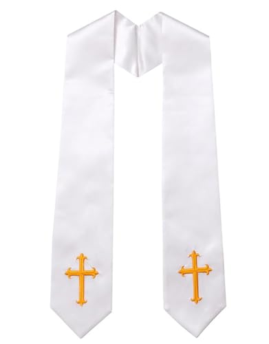 TINAYAUE Écharpe de cérémonie Adulte Écharpes en Satin avec croix dorée - Stole chorale pour Baptème, Mariage, Anniversaire de célibataire, Remise de...