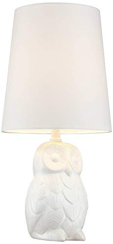 360 Lighting Night Owl Country Cottage Accent Table Lamp 19" High Soft White Ceramic Fabric Tapered Drum Shade For Bedroom House Home Bedside Nightstand Office Entryway Kids Family Room #TOP4