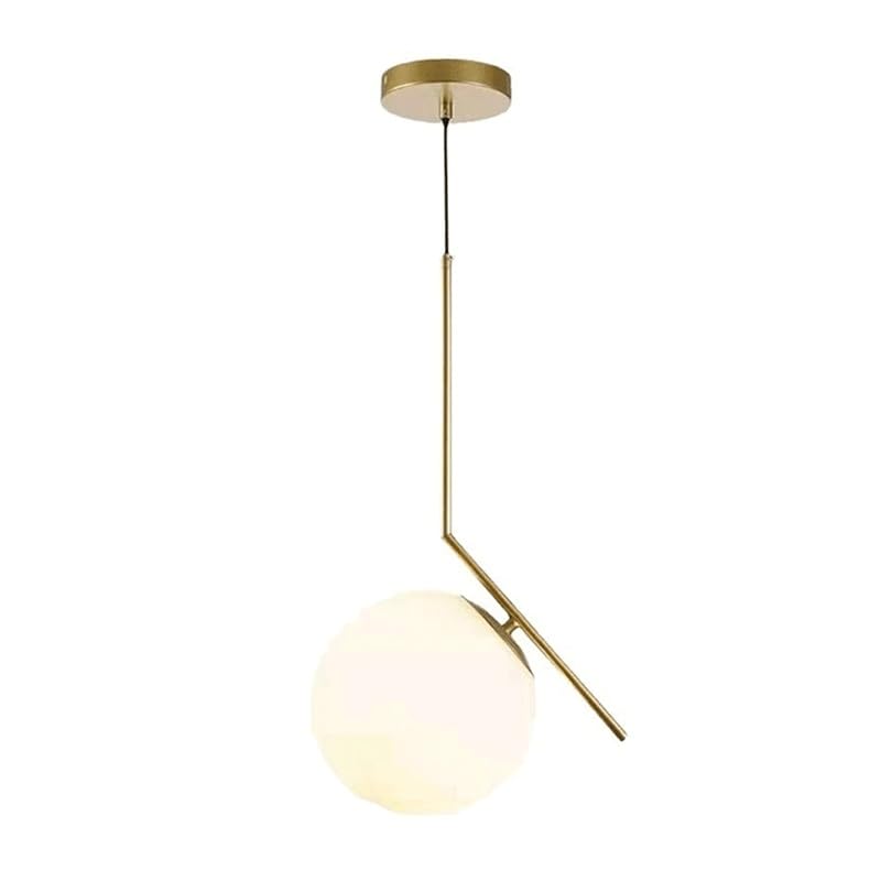 CBHHMO White French Pendant Light, Simple Round Glass Lampshade Hanging Lamp, Wrought Iron Decorative Head E27 Base Pendant Lamp for Bedroom Living Room Bathroom Study Cloakroom