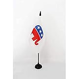 US Republican Party Table Flag 4'' x 6'' - american republic Desk Flag 15 x 10 cm - Black plastic stick and base- AZ FLAG