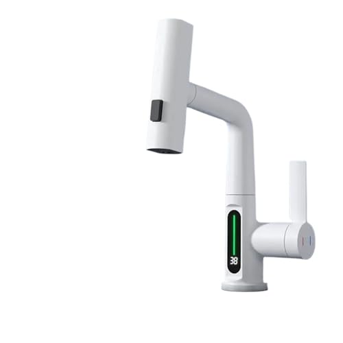 Mitigeur de lavabo blanc haut de gamme avec écran numérique et jet cascade - 2