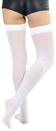 Image of ToBeInStyle Women's Opaque Long Thigh High Stockings w /Decorative Front Satin Bow