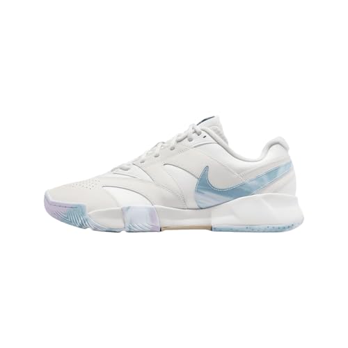 NikeCourt Lite 4 Premium Leather Men's Hard Court Tennis Shoes (FV3982-100, Summit White/Phantom/Denim Turquoise/Hemp) Size 9