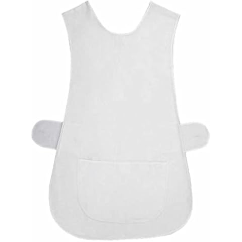 BILMASEE,s LADIES UNIVERSAL THICK COTTON BLEND TABARD APRON, COLOR WHITE, SIDE BUTTON FASTENING, SIZE (LARGE, OS, UK16-18) Cover
