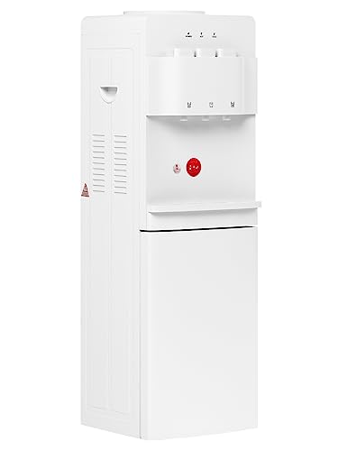 Tabu Top Loading Water Cooler Dispenser, Hot & Cold Water Cooler Dispenser, Holds 3 Or 5 Gallon Bottle, With Anti-Scalding Design, Storage Cabinet And Child Safety Lock For Home, Office Use (White) #TOP1