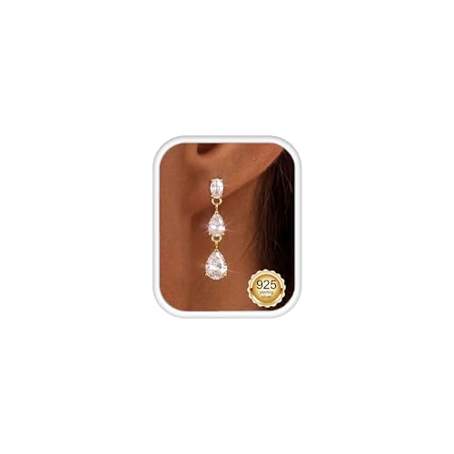 LOLIAS 925 Sterling Silver Dangle Earrings for Women-14k Gold Plated Hypoallergenic Cubic Zirconia Drop Earring Dainty Statement Earrings Elegant Bridesmaid Prom Wedding Bridal Earring Jewelry