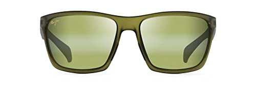 Maui Jim Men's Makoa Polarized Wrap Sunglasses, Matte Translucent Khaki Green/Maui HT™, Medium