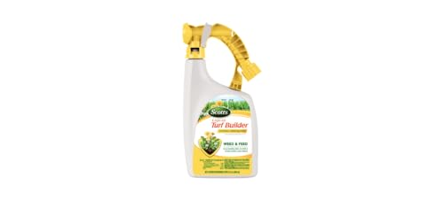 Scotts Liquid Turf Builder Lawn Fertilizer with Plus 2 Weed Control (Liquid Lawn Fertilizer plus Dandelion, Clover & Other Lawn Weed Killer) 32oz