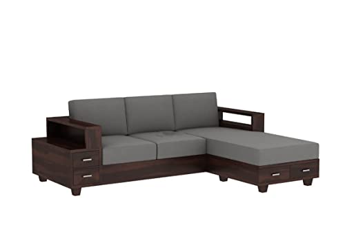Image of Sheesham Solid Wood L-Shape Sofa for Living Room (L-Shape) (Walnut)