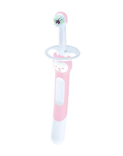 MAM Training Brush C145 Zahnbürste mit langem und ergonomischem Griff, mit Sicherheitsring, für Babys ab 5 Monaten, rosa, 1 Stück