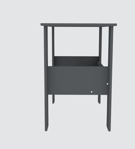 Image of Modern Compact Study Desk with Storage Shelf, Grey, Space-Saving Home Office Table, 90x50x74 cm, DIY Assembly