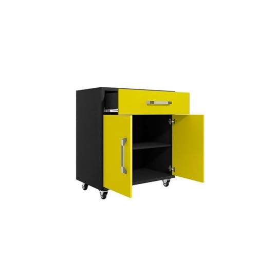 Image of Manhattan Comfort Eiffel Garage Work Station Cabinet Organizers and Storage, Set of 3, Matte Black and Yellow