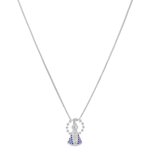 Colar Cordao Nossa Senhora Aparecida Pedras Folheada Prata