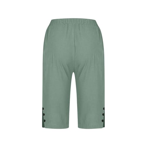Capri Pants for Women Knee Length Cotton Linen Capris Straight Leg Pants Soft Bermuda Shorts with Pockets4