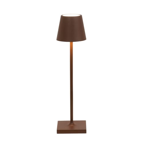 Zafferano, Poldina Micro Lampa, Uppladdningsbar Sladdlös Bordslampa med Touchkontroller, Lämplig för inomhus och Utomhusbruk, Dimmer, 2200-3000 K, Höjd 27,5 CM, Färg Corten