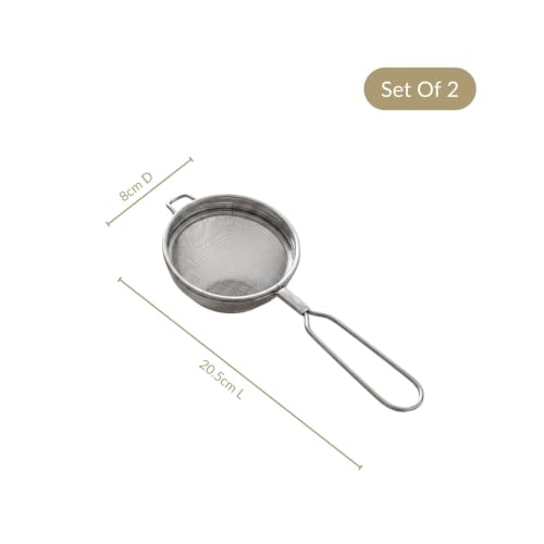 Image of Nestasia Stainless Steel Tea Strainer Set of 2 | Fine Mesh Coffee, Juice & Green Tea Strainer | 100% Food-Safe, Rust-Resistant & Dishwasher-Safe Chai Chhalni