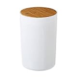 D'CASA Papelera para baño de Poliestireno, tapa en Madera de Bambú Natural.