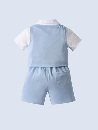Image of Boarnseorl Baby Boys Shorts Sets, Infant Shirt+Shorts+Bow Tie+Vest,Toddler Gentleman Outfits Suits