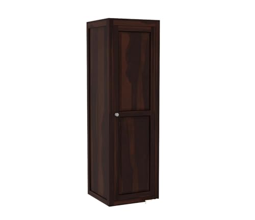 Image of Sheesham Wood Wooden Single Door Wardrobe Organizer for Clothes | - Solid Wood Almirah with 5 Shelves - Cupboard for Large Bedroom, Walnut Finish