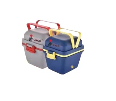 Image of Stainless Steel Lunch Box, 3 Compartments with Spoon, Leak-Proof Food Container with Push Lock Handle, Blue, 25 x 18 x 6.5 cm