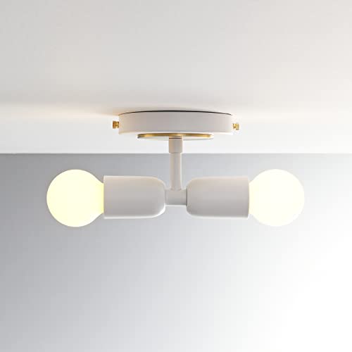 Image of BRIGHTTIA Luna Duo 2 Light Wall Sconce - Mid Century Modern Fixture for Wall & Ceiling - Minimalist Edison Lamp for Hallway and Bathroom Vanity - White & Gold (BW0026-2WG)