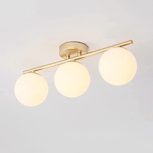 Plafonnier moderne doré globe verre blanc plafonnier semi-encastré salon