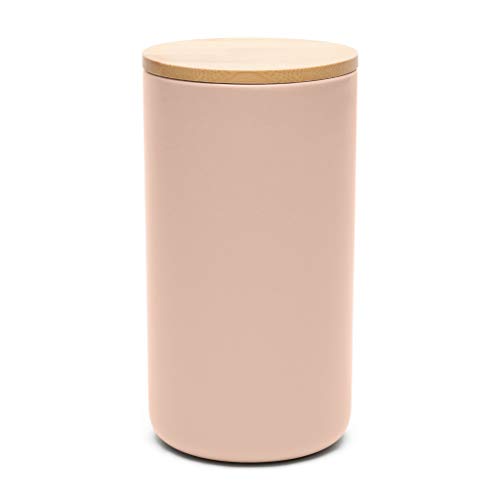 Waggo Simple Solid Ceramic Cookie Jar Or Pet Treat Jar - Modern Ceramic Airtight Jar With Lid For Your Modern Kitchen (Rose)