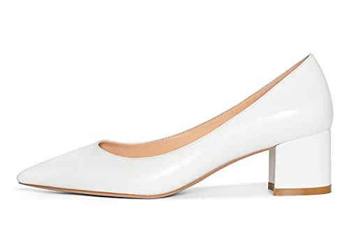 NobleOnly Women's Chunky Heels Slip-on Pumps Comfortable Leather Mid Heel Pointed Toe Block Office Classic Shoes 5 CM Heel