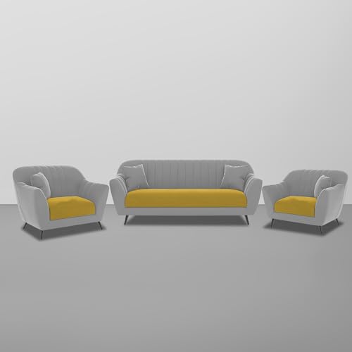 Image of Atticus 3+1+1 Seater Sofa Set for Living Room (Yellow Grey Colour) Premium Fabric Sofa