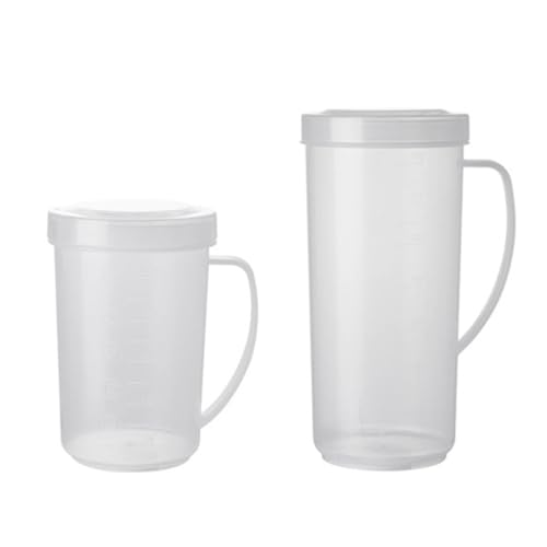 BRIGHTFUFU Jarra Medidora de Plástico con Escala, 2 Piezas para Leche y Café, Fácil de Limpiar, Adecuado para Desayunos y Banquetes en Casa Reutilizable