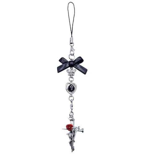 Gothic Cross Bat Phone Charm Beaded Keychain Short Anti Lost Rope for Women Men