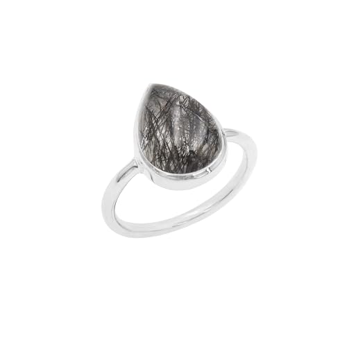 Bague en argent 925 et quartz tourmaline de forme poire pour femme