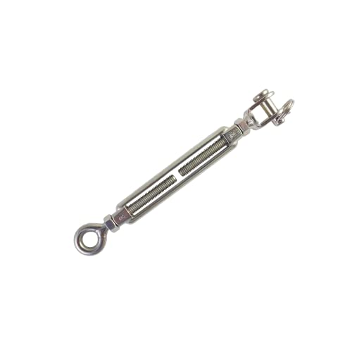 Premier Stainless Solutions Open-Body Stainless Steel Jaw & Eye 3/8” x 4-3/4” Turnbuckles for Tensioning Cable or Rope, T316 Marine Grade