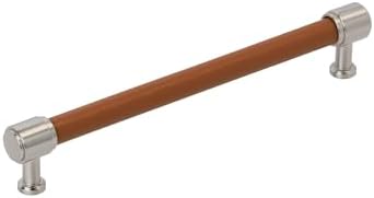 Signature Hardware 954069-7916 Lazzara 7-9/16 Inch Center to Center Cognac Leather Bar Cabinet Pull - Satin Nickel