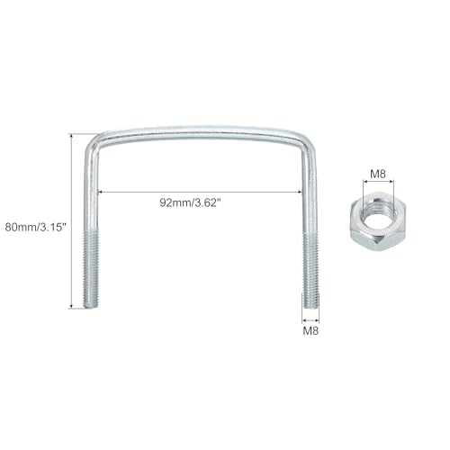 Image of uxcell Square U-Bolts, 8 Sets 92mm Inner Width 80mm Length M8 Zinc-Plated Carbon Steel U Clamp Bolt with Nuts and Plates, for Boat Trailer