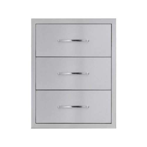 Image of Outdoor Kitchen Drawers,18 inch W x 24 inch H x 23 inch D Stainless Steel BBQ Triple Drawer with Chrome Handle, Enclosed Built-in Access Drawer Flush Mount for Outdoor Kitchen,BBQ Island