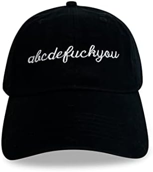 ValDesigns abcdeFUCKYOU Black Baseball Cap with White Embroidery | Funny Alphabet hat | Leave Me Alone Fuck You Hat | Alphabet Parody hat
