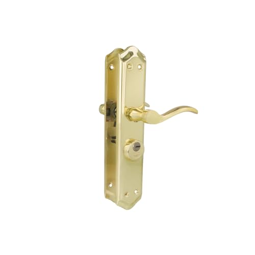 Amig - Manilla para puertas Izquierda Mod. ALFA con Muletilla Mod. 46 - Acero Latonado - 255 x 48 mm - Cuadradillo de 8mm - Incl. 2 llaves - Para puertas de 35 a 45 mm - Dorado