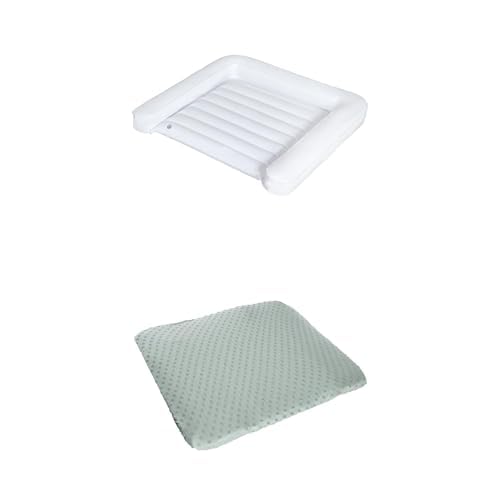 roba aufblasbare Wickelauflage (85x75 cm), platzsparend & abwaschbar, wasserdicht, ideal für Reisen - Weiß + roba organic Spannbezug (75x85 cm) aus Bio-Baumwolle, GOTS zertifiziert - Frosty Green.