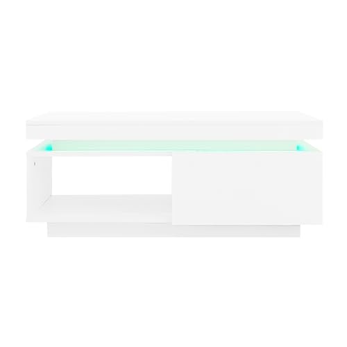ModernLuxe High Gloss LED Coffee Table with Drawer Storage – Modern Wooden Rectangle Tea Table for Living Room with Open Display Shelf, Adjustable 16 Colors, USB Powered - 100 x 50 x 40 cm - Image 7