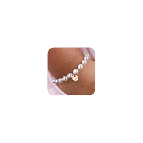 Miss Pink Flower Grl Gift Proposal, Initial H Bracelet Gold Plated Flower Letter H Chram Pearl Bracelets Wedding Bridal Shower Jewelry Gifts from Bride Will You Be My Flowers Grl Present (H)