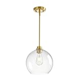 AUNALOG Island Pendant Lights for Kitchen, 9.8' Mid Century Modern Pendant Light, Adjustable Brass Glass Globe Hanging Light Fixture, Over The Sink Light for Dining Room, Bathroom, Entryway